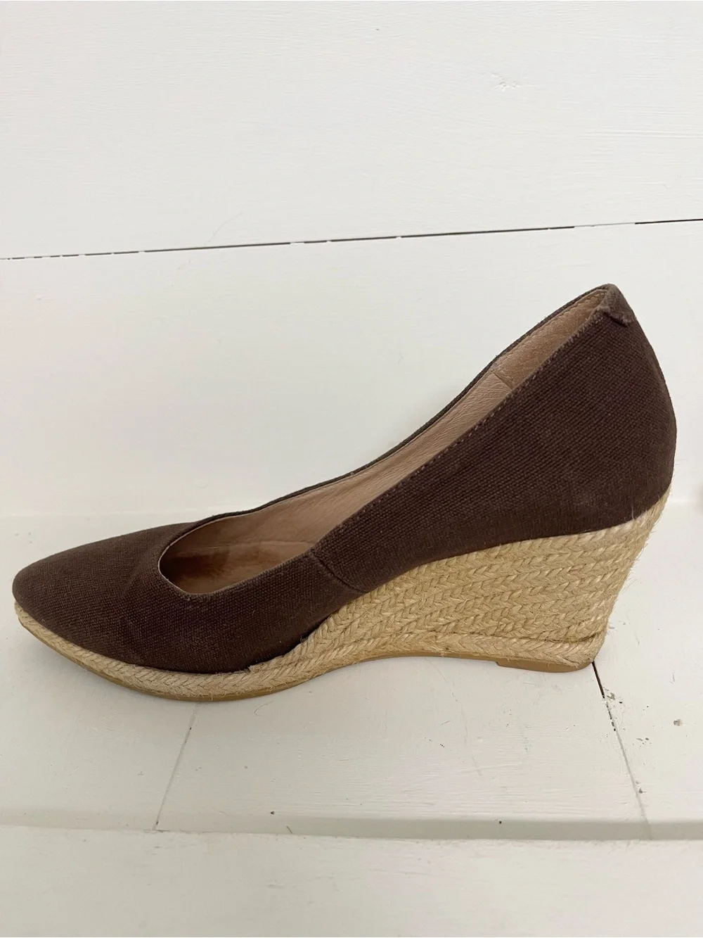 Viscata Barcelona brown canvas espadrille wedge pumps, size 36